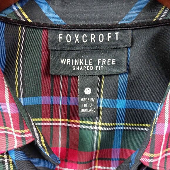 Foxcroft Shirt Womens Sz 10 Black Red Plaid Wrinkle Free Shaped Fit Long Sleeve - Picture 10 of 10